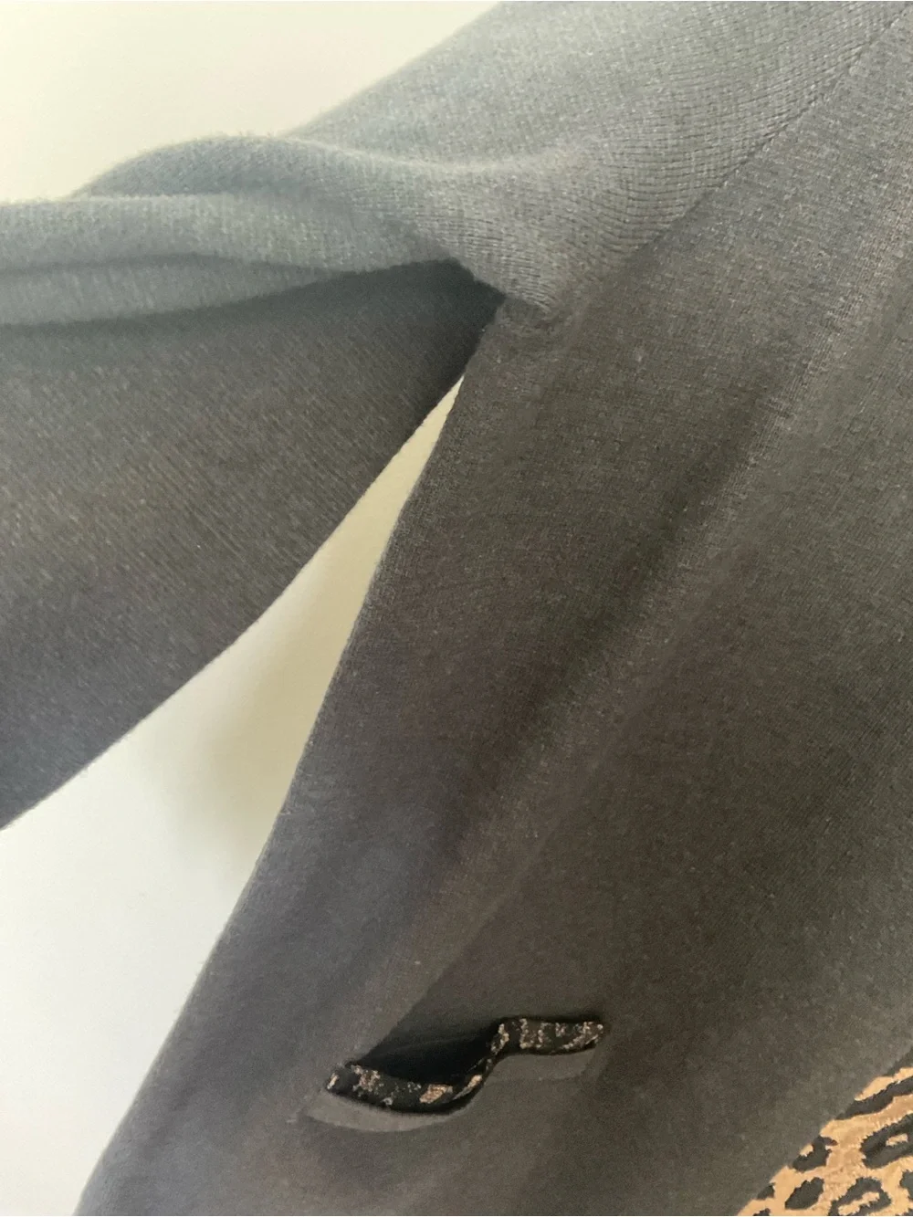 Chico's Black and Taupe Leopard Jacquard Cardigan with metallic accent